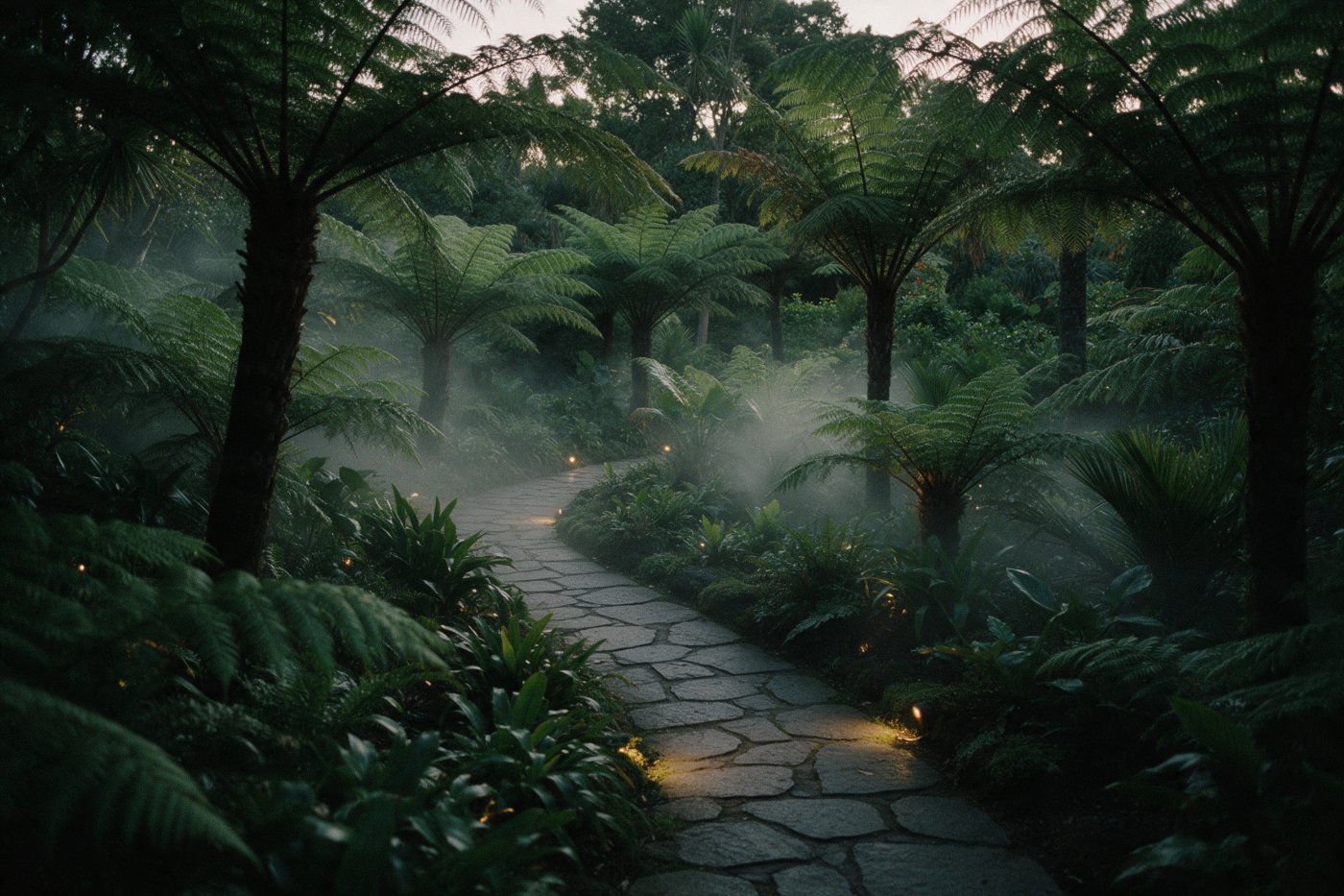 Freshly laid garden path through planting