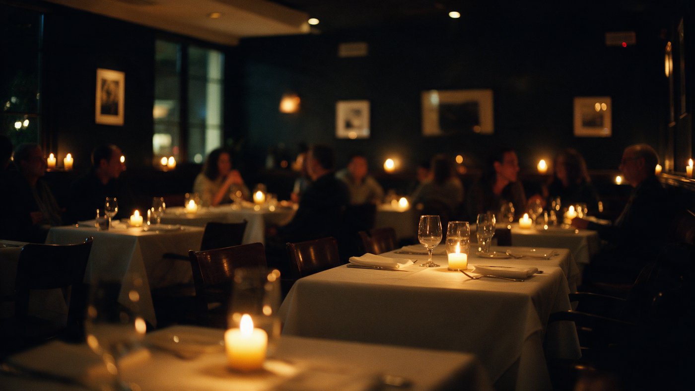 Restaurant dining room set for service
