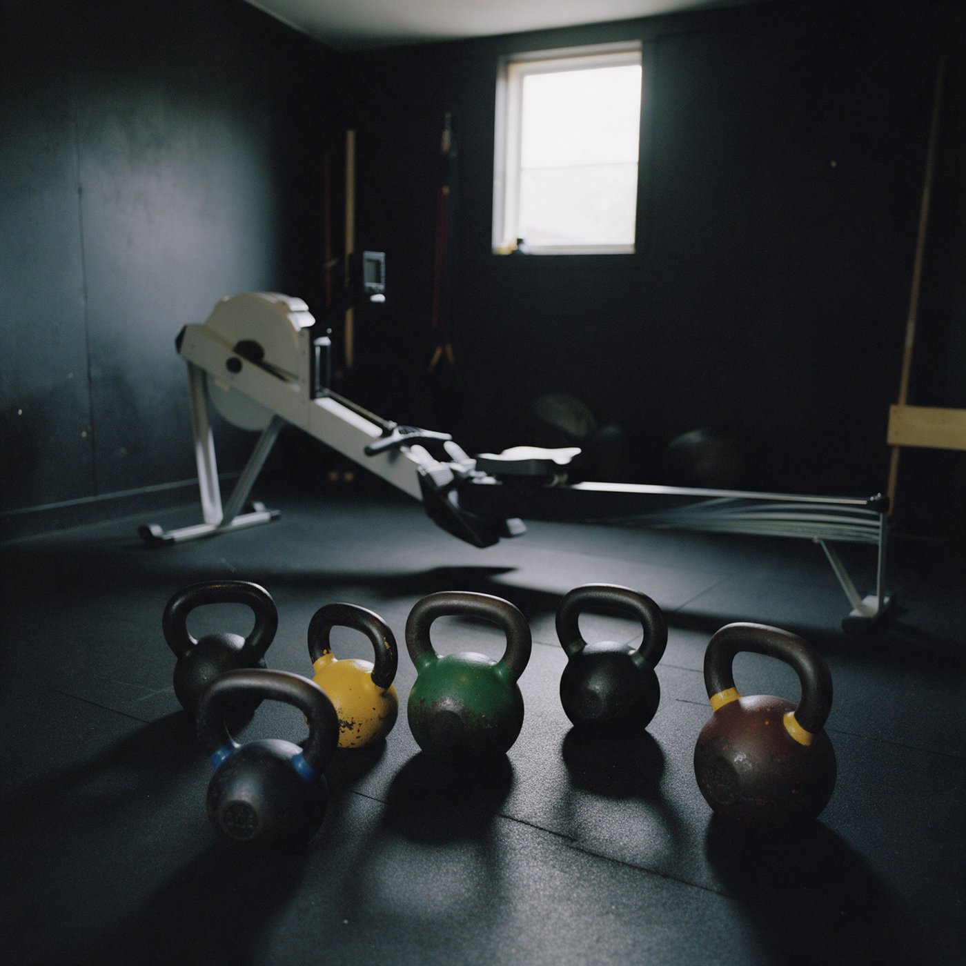 Gym floor with equipment in daylight