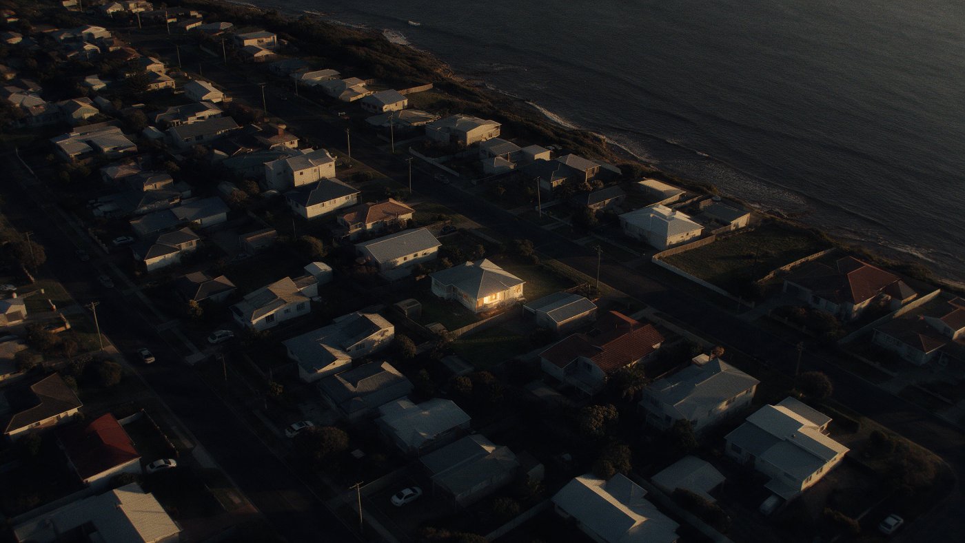 Aerial view of a lakeside trail