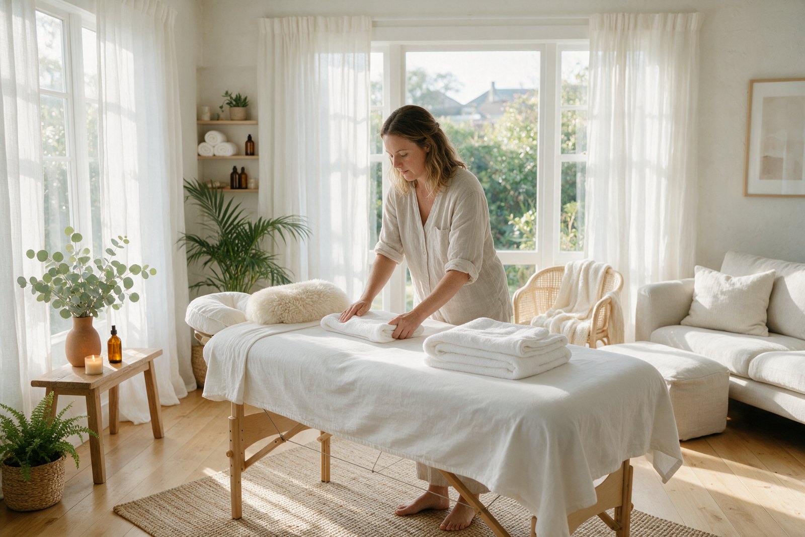 Calm treatment room with soft daylight