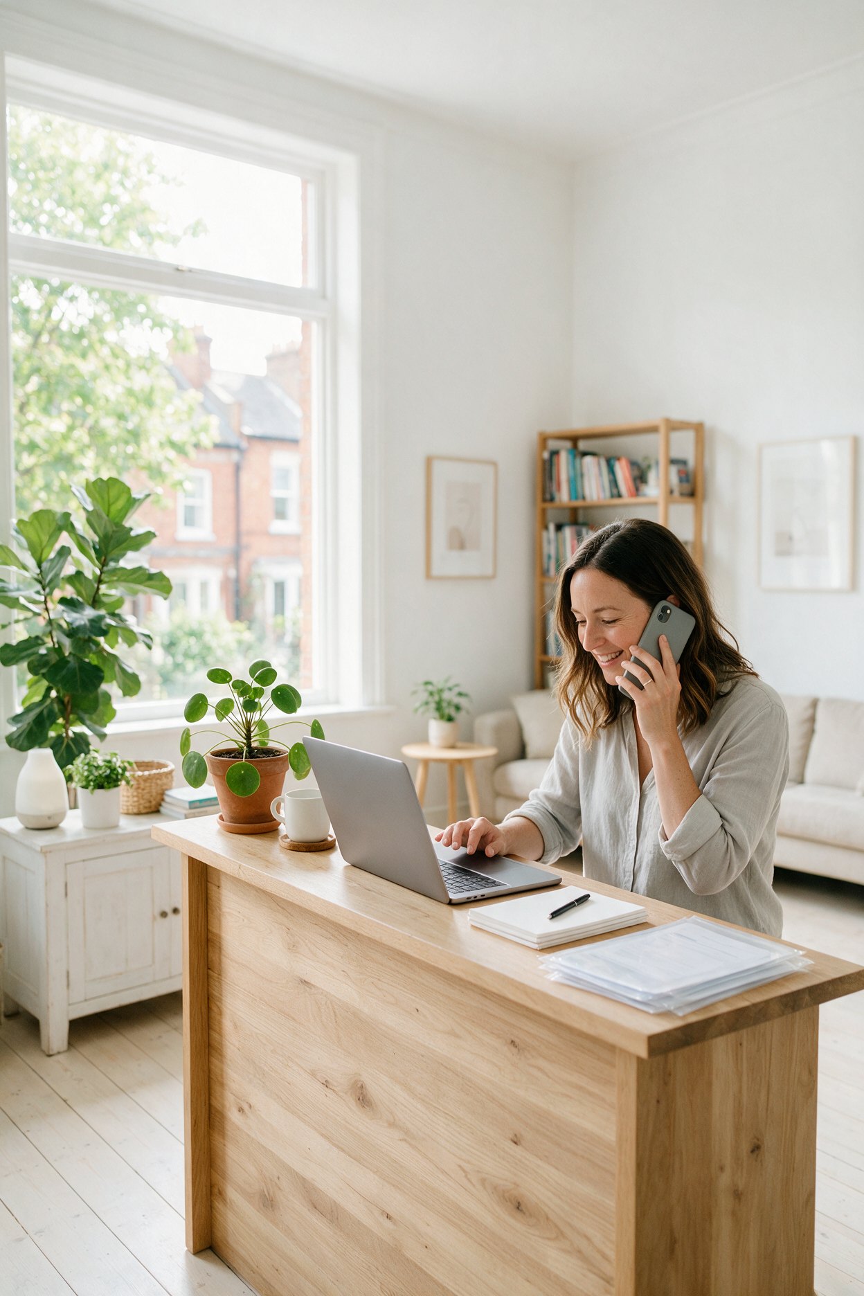 Clinic owner on the phone at her reception desk