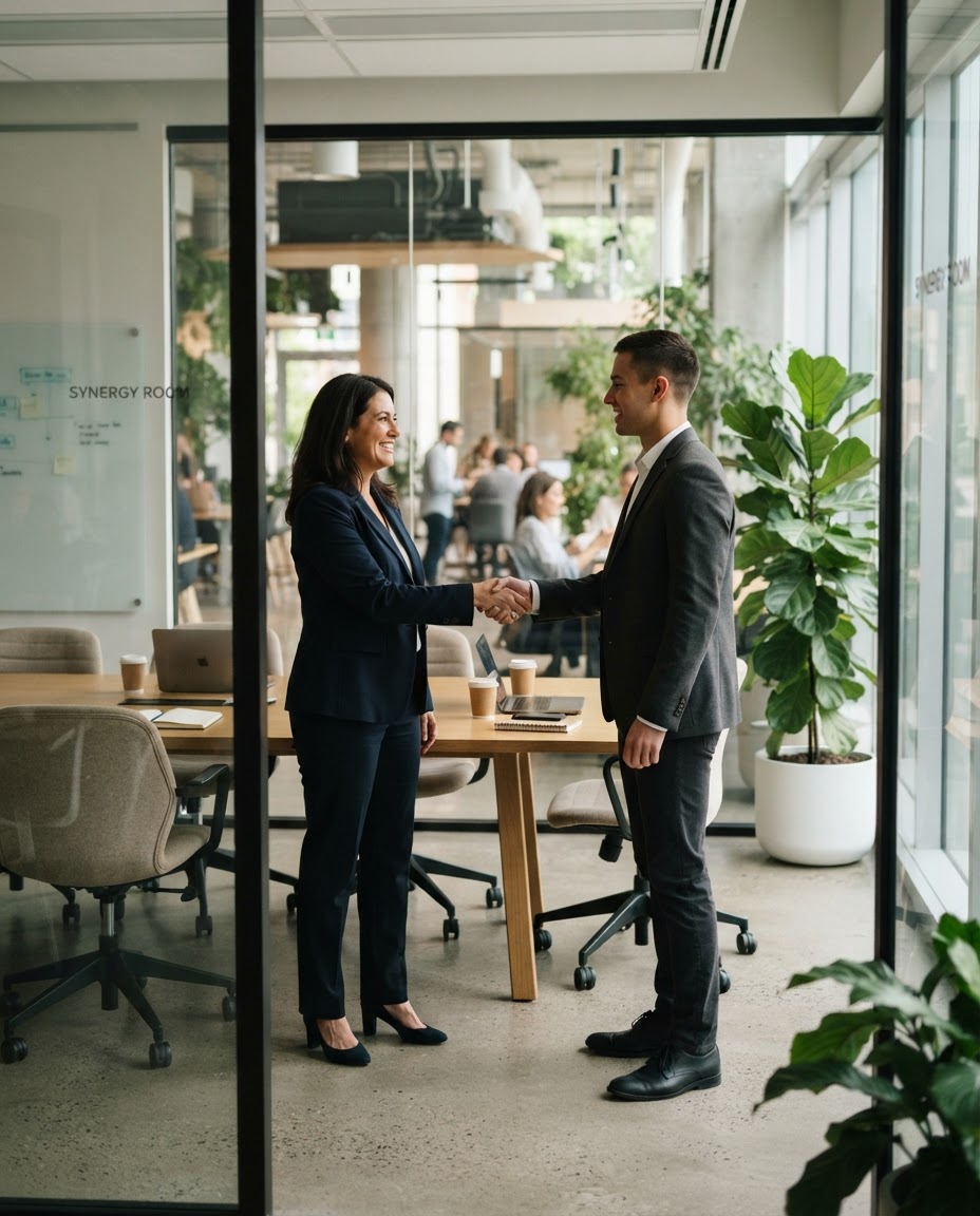 Recruiter greeting a candidate